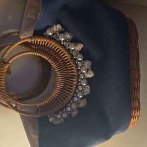 Chic  Navy and Brown Tote with Woven Handle